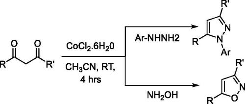 Scheme 1. Co-catalysed synthesis of pyrazoles and isoxazoles.