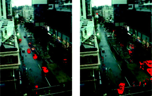 Figure 18. Output frames by background modelling, on a fixed camera, trained and applied on a rainy condition. Source: Photograph by the author.