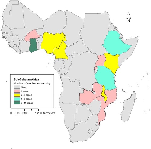 Figure 2. Spatial distribution of publications across Sub-Saharan Africa.