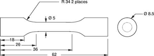 Figure 1. Dimensioned drawing of the test specimen.