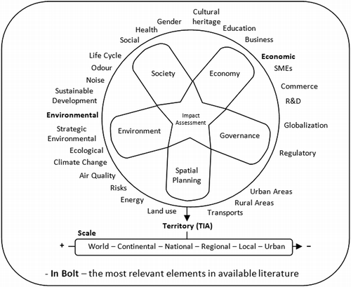 Figure 1 Prevailing themes and territorial development dimensions in the IA literature.