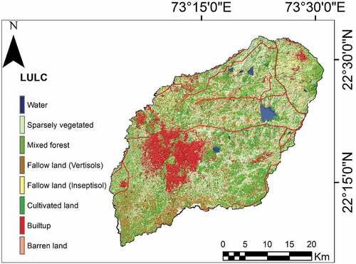 Figure 9. Land use/land cover map of the Vishwamitri watershed.