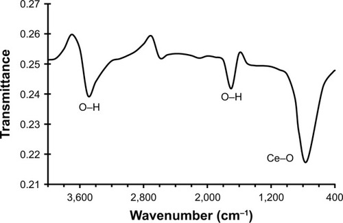 Figure 2 The FTIR spectrum of CNP. Three strong bands around 3,449, 1,635, and 783 cm−1 are observed.