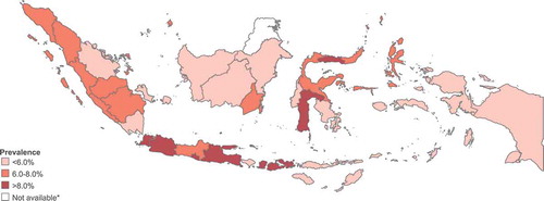 Figure 1. Current cigarette smoking prevalence in adolescents (age 10–18 years) in 33 provinces, Indonesia (RISKESDAS 2013).