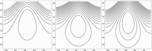 Figure 22. Streamlines with n=0.333,t1=13,t2300,φ=0.4,α1′′=0.2 and (i)α2′′=0.3 (ii)α2′′=0.4 (iii)α2′′=0.5.