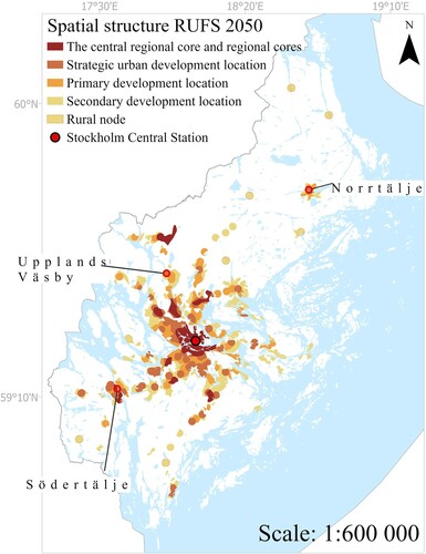 Figure 3. The spatial structure map of development areas established in RUFS 2050 (Region Stockholm Citation2018d)