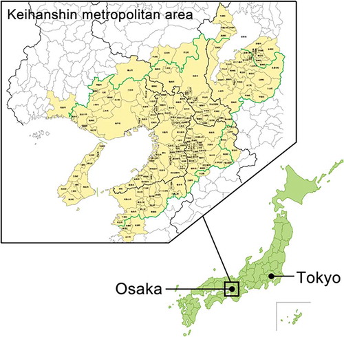 Figure 1. Target area. (This map is created based on content from the Keihanshin Metropolitan Transportation Planning Council Citation2019 homepage.)