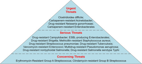 Figure 1 Centre for Disease prevention and Control (CDC) classification on antibiotic-resistant bacteria that cause public threat.