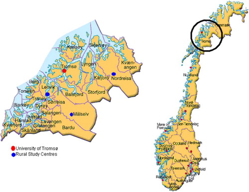 Fig. 1 Norway, extracted the county of Troms with its study centres.
