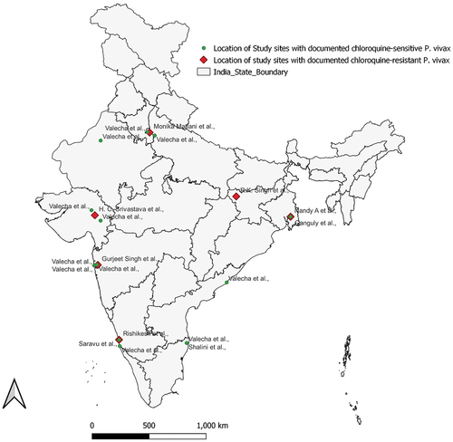 Figure 2. Location of the included study sites (except the study conducted by Mishra N et al.).