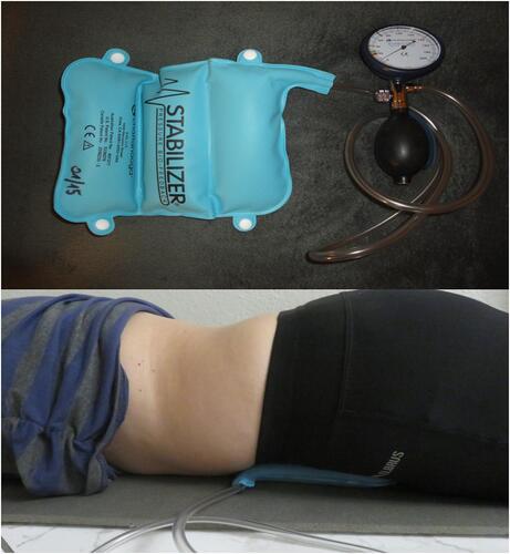 Figure 1 PBFS device and correct ventricular placement during the measurement of the TrA muscle activity.