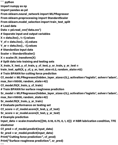 Figure 5. Python sample code for BPANN implementation.