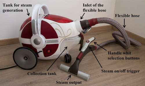 Figure 1. The vacuum cleaner equipped with a dry steam generator used in this study.