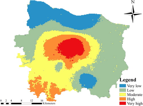 Figure 7. The distribution of flood disaster risk obtained from historical disaster cases.