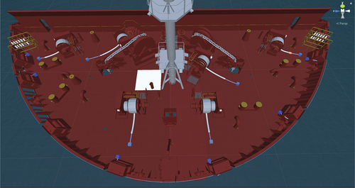Figure 3. 3D model of the deck in the VR containership from the bird’s view.