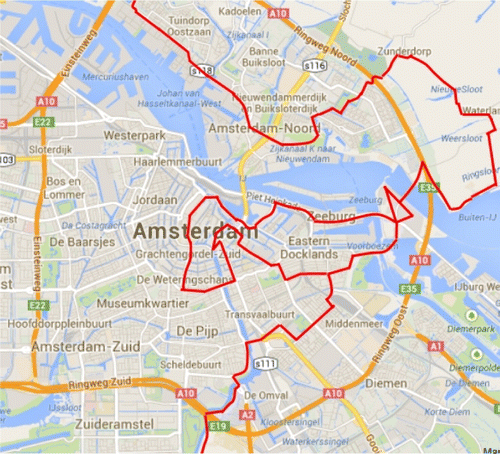 Figure 7. Route undertaken in Amsterdam.Source: Map Data@2014 Google.