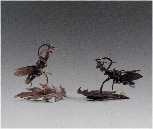 Figure 6 Gilded silver Mantis hairpin, about the late sixteenth century. Unearthed from the tomb of Zhu Shoucheng and his wife in Baoshan District, Shanghai, Ming Tombs in Shanghai. Beijing: Cultural Relics Publishing House.