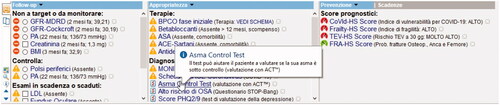 Figure 1. Example of MilleDSS dashboard as viewed by general practitioners in their software Millewin. Follow-up, prescribing appropriateness, and prevention domains are visualized. As an example, clicking on the reminder concerning the Asthma Control Test, an informative balloon provides additional details.