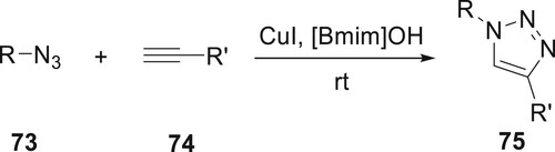 Scheme 11. Synthesis of 1,4-disubstituted 1,2,3-triazoles using green approach.