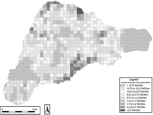 Figure 2. Satellite Remote Sensing on Rapa Nui (Easter Island). Ladefoged, Flaws, and Stevenson (Citation2013) used satellite imagery to identify areas along the coast with a high density of garden features. These same areas were sources for a great deal of uncertainty in classification, suggesting that this region should be targeted for future field surveys. Source: Ladefoged, Flaws, and Stevenson (Citation2013).