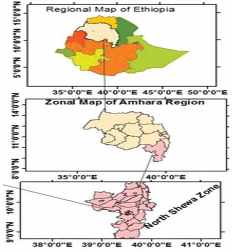 Figure 1. Geographical location of North Shewa zone; source: (Fikire & Zegeye, Citation2022).