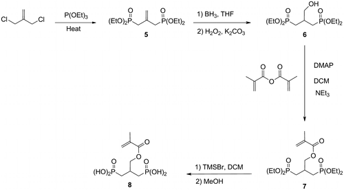 Scheme 2 Synthesis of the acidic monomer 8.