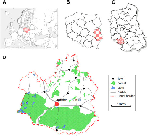 Figure 1 Approximate residential locations of participants, Janow Lubelski district, Poland.