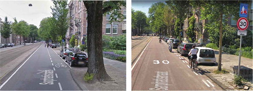 Figure 7. Sarphatistraat before (above) and after (below) its redesign as a ‘bicycle street’. Source: Google Street View.