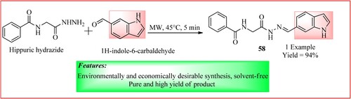 Figure 42. Schematic representation for synthesizing N-(2-(2-((1H-indol-6-yl)methylene)hydrazineyl)-2-oxoethyl)benzamide by Al-Ajely.