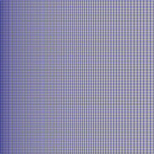 Fig. 12. Computational grid of the 2-D buoyancy-based case consisting in a 100 × 100 mesh with a 7× grading in the x-direction.