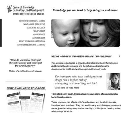 FIGURE 1 Centre of Knowledge on Healthy Child Development Home Page.