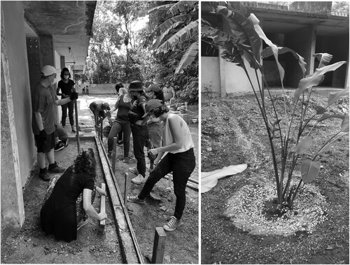 Figure 4 and 5: Accumulated water on the roof. Students building the rain garden prototype in COLLOC 2022 (Source: COLLOC archive).