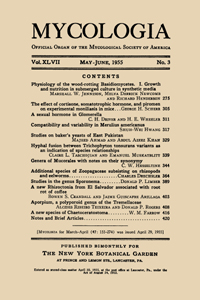 Cover image for Mycologia, Volume 47, Issue 3, 1955