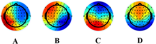 Figure 1 The topographical maps of the four microstate classes (A–D) estimated from resting state EEG of all participants.