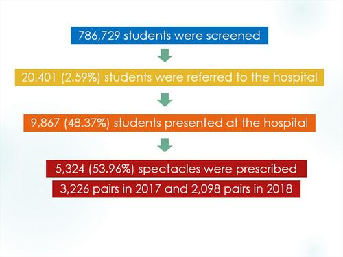 Figure 1 Flow chart of the visual screening system and number of students in every stage of the screening.