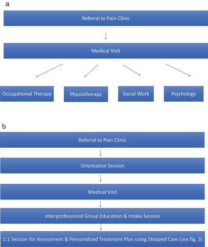 Figure 2. (a) Old referral pathway. (b) New referral pathway