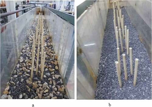 Figure 3. Bed roughness for: a) mixed sizes, and b) mono-size bed material.