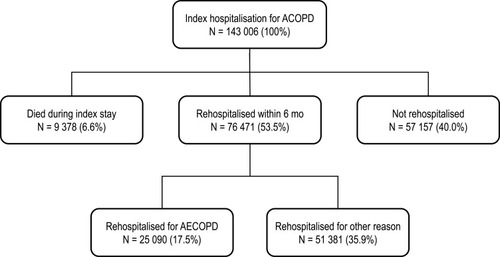 Figure 2 Distribution of hospitalisations. Percentages are calculated with respect to the 143,006 patients in the full study cohort.