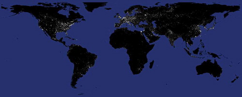 Figure 1. DMSP stable lights for the year 2012. For fullcolor versions of the figures in this paper, please see the online version.