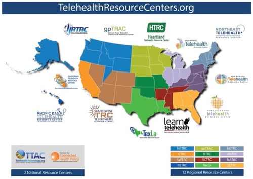 Figure 3 Telehealth Resource Centers in the US and Region Covered.