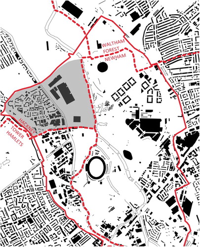 Figure 15. Hackney Wick in the context of significant boundaries in 2015.