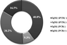 Figure 3. Combined results from the two diagnostic methods for the detection of HPVB19 infection (%).