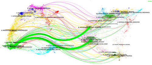 Figure 6 Dual-map overlay visualization of documents related to acupuncture in the perioperative period.