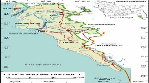 Map of the Cox’s Bazar District, Bangladesh.