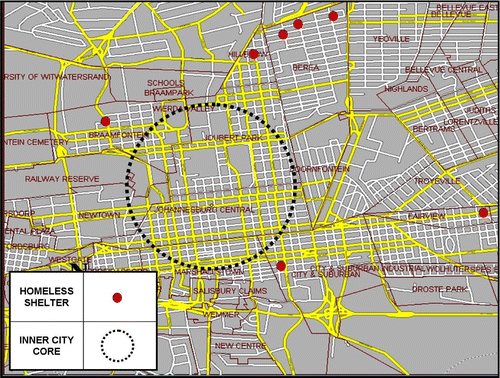Figure 3: Shelter locations around Johannesburg inner city