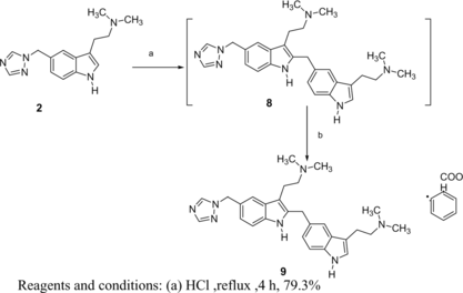 Scheme 4 Synthesis of Rizatriptan dimer impurity (9).