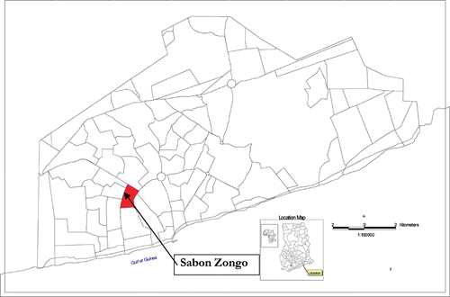 Figure 1 Residential map of Accra metropolis showing the location of Sabon Zongo.