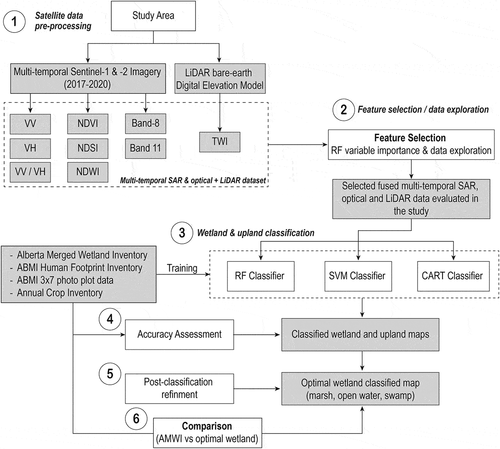 Figure 4. Proposed workflow for wetland mapping using multi-temporal freely available Sentinel 1 SAR and Sentinel 2 optical data combined with LiDAR-derived topographic metric