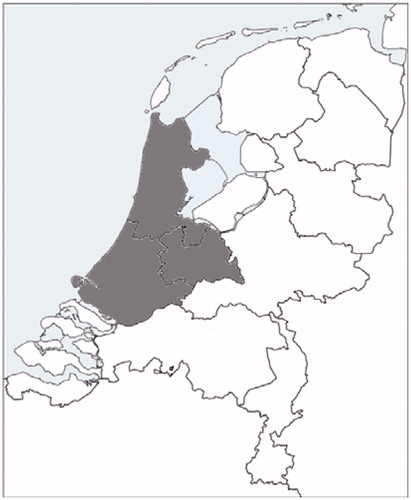 Figure 1. The Netherlands, region of high population density colored gray.