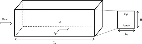 Figure 1. Computational domain and coordinate system of the fully turbulent channel flow.